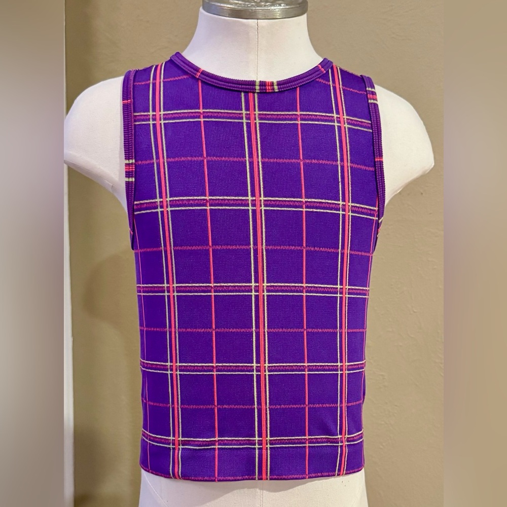 Lyrebird Cropped Purple Plaid Sleeveless Top size XXS/XS